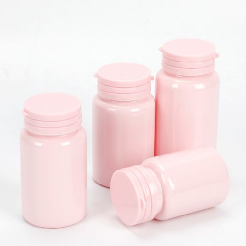 Frascos rosados de plástico, para vitaminas de 80cc,100cc, 120cc y 150cc.
